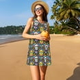 thumbnail image 2 of Horeoi Sugar Skulls Print Women's Sleeveless Dress Cotton-like Flared Hem Deep Side Pockets Above-Knee, 2 of 6