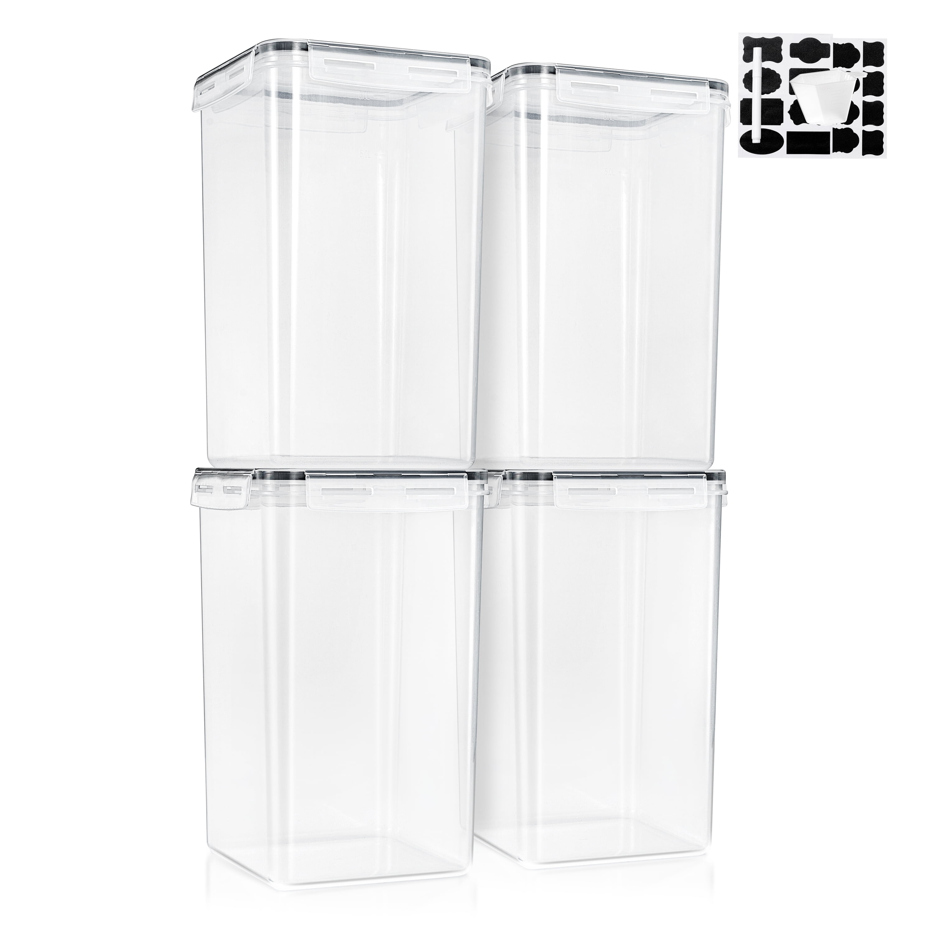 Sorbus 4-pack airtight food storage containers with locking lids, measuring cup & labels, 6.5L (219.79 oz) each
