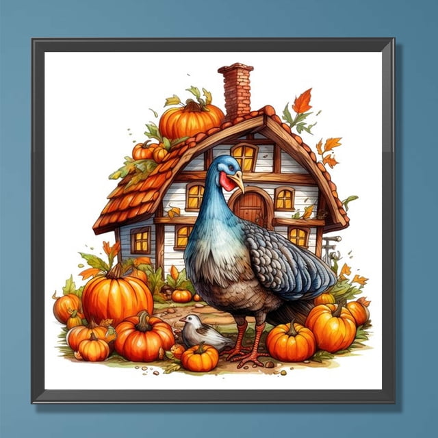 Pintura De Diamante 5D DIY Taladro Redondo Completo Kit De Pavo De Acción De Gracias Decoración 30x30cm