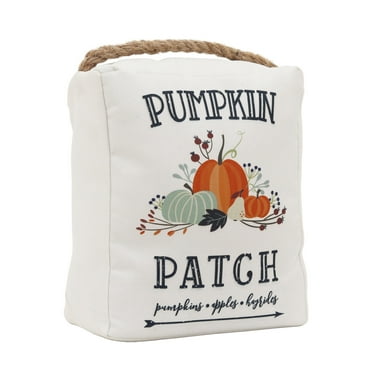 Parisloft Pumpkin Patch Fabric Door Stop with Rope Handle, Fall Decor, 7.8"W x 9"H