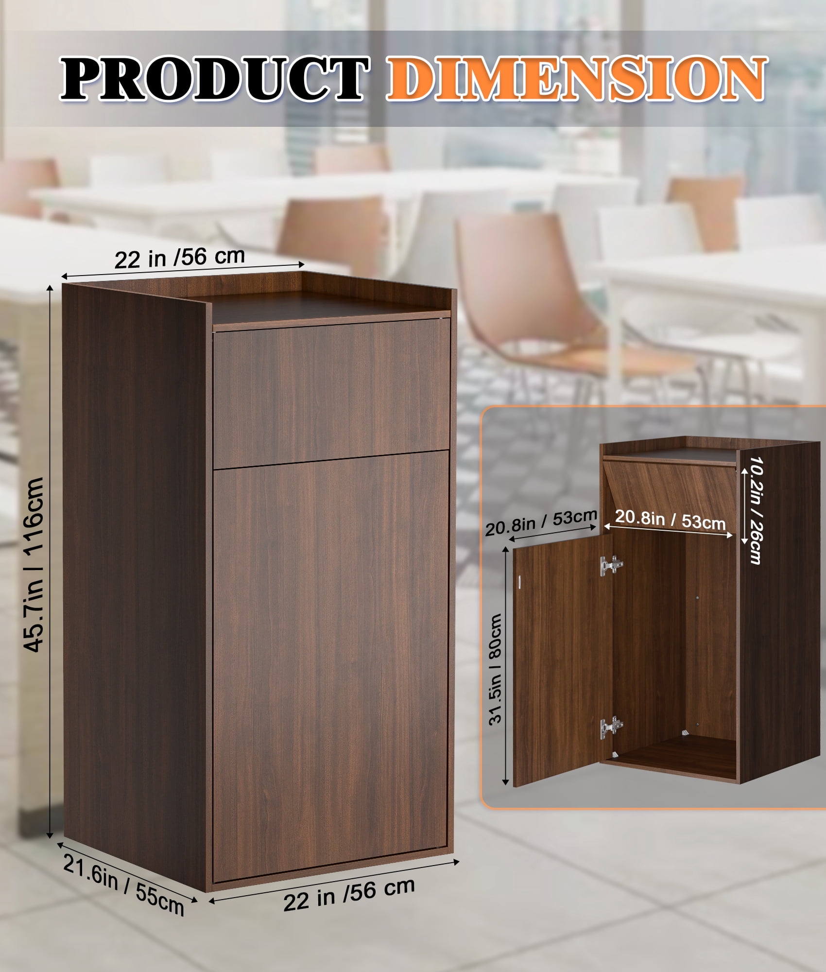 Esheno Kitchen Trash Cabinet 50 Gallon 2 PCS Wood Commercial with Odor Control Adjustable Hinges Magnetic Door Waterproof for Restaurant Cafe