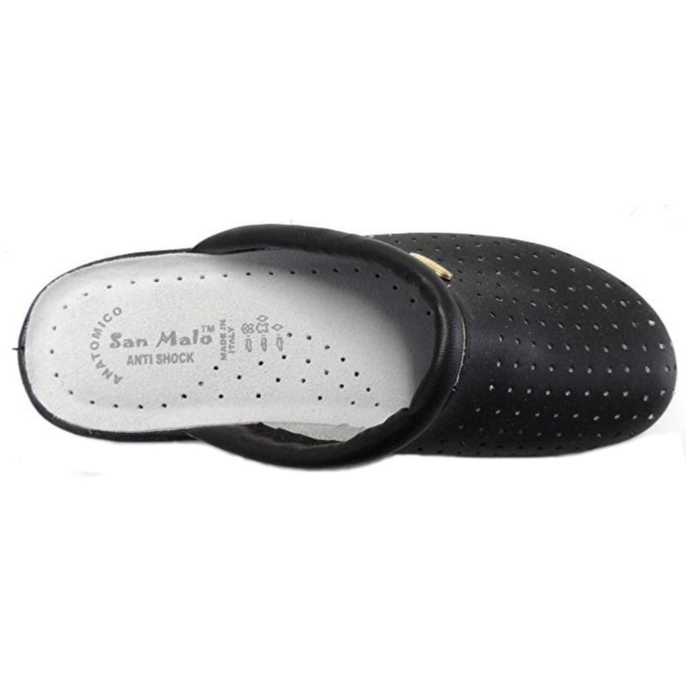 ladies black leather clogs