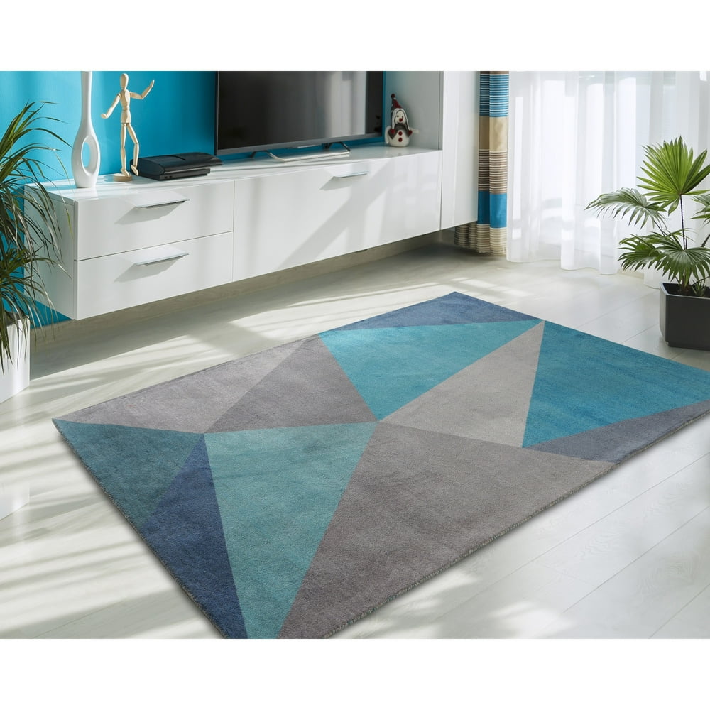 Rugsmith Facet Blue MidCentury Modern Geometric Area Rug, 5' x 7