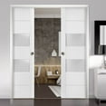 thumbnail image 3 of Sliding French Double Pocket Doors 72 x 96 inches Frosted Glass 2 lites| Lucia 4010 White Silk | Kit Trims Rail Hardware | Solid Wood Interior Bedroom Sturdy Doors, 3 of 6
