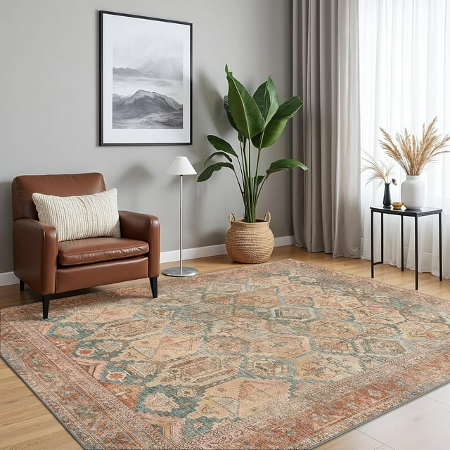 Area Rug x for Living Room Bedroom Dining Room Washable Rugs Vintage Distressed Print Carpet UltraThin Chenille Low Pile Lightweight Rug with Non Slip Backing Sepia