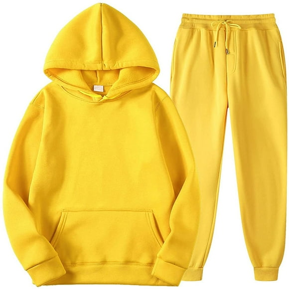 2 Piece Workout Outfits for Women Men Casual Solid Color Long Sleeve Hoodie Sweatshirt and Sweatpants Set Sweatsuit
