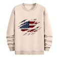 thumbnail image 4 of Wyobmus Mens Graphic Sweatshirt Usa.Flag Sweatshirt Casual Long Sleeve Round Neck Base Hoodless Sweatshirt Khaki, 4 of 5