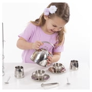 Melissa & Doug Stainless Steel Pretend Play Tea Set with Storage Rack for Kids (11 pcs)