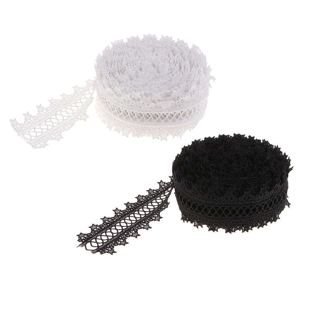 HILABEE Lace Ribbon For Crafts -15 Yards Floral Pattern Fabric For Cards, Sewing, Hair Bows, Gift Package Wrapping, Floral Designing. 3 Inch Wide, Black/White - White, 8cm