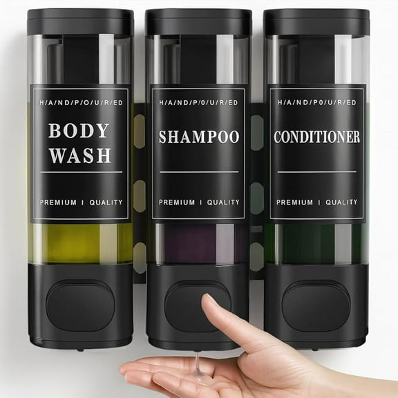 ZLF CeeVian Shampoo Dispenser Shower Dispenser 3 Chamrber No Drill Wall Mounted for Shower Shampoo and Conditioner Dispenser for Bathroom, Toilet, Hotel & Kitchen,3 * 300ML (Grey)