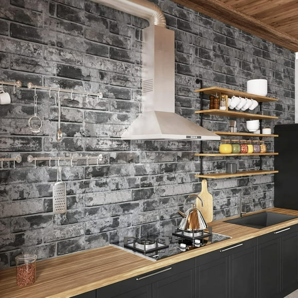 shiyou-Gray Brick Wallpaper Peel and Stick Thick Stone Wallpaper for Walls 17.5" x 78.7" Faux Brick Wall Panels Vinyl Vintage Faux Bricks Paneling Contact Paper Textured Wallpapers Home Decoration