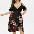 thumbnail image 2 of Jinhomg Womens 2025 Summer Dresses Trendy Cold Shoulder Spaghetti Strap Dress Plus Size Casual Boho Floral Print V-Neck Midi Dresses Red XXXXL, 2 of 8