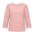 thumbnail image 4 of Women’s Tops 3/4 Sleeve with Buttons Dressy Casual Summer Outfits Round Neck Beach Vacation T-Shirt Plus Size ,Pink,L, 4 of 6