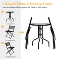 thumbnail image 6 of Topbuy 3-Piece Patio Bistro Dining Furniture Set, Outdoor Patio Conversation Set with Round Black Tempered Glass Tabletop and 2 Folding Chairs, 6 of 9