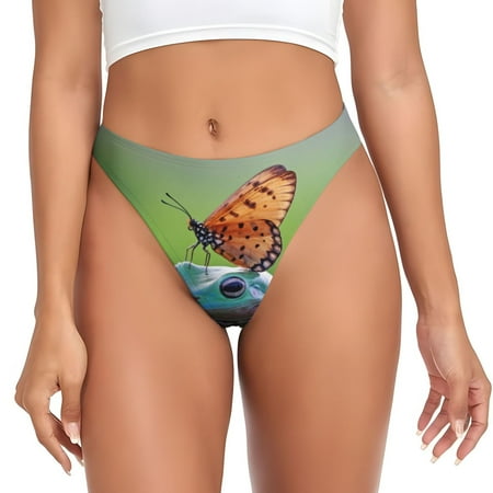 JUNZAN Butterfly Landing On Head Dumpy Frog Print Women s Sexy G-String Underwear Thongs Seamless Panties Undies Low Rise Thong Panties for Everyday Wear Yoga & Special Occasion-4X-Large