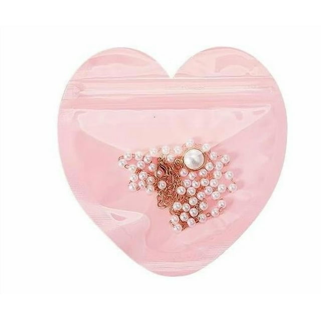 10 bolsas para joyería con forma de corazón, autosellables, transparentes, para anillos pequeños, resellables, para artículos pequeños