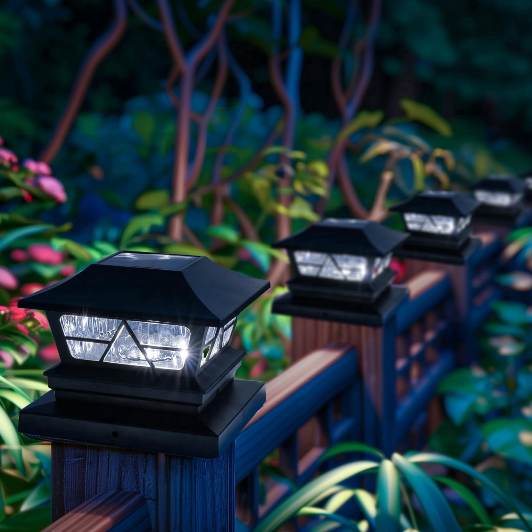 Dazzle Bright 4 Pack Solar Outdoor Fence Post Lights, 2 Modes Post Cap Lights Waterproof Color Changing Warm White/Cool White for Yard, Garden, Porch, Patio Decor, for 4x4 5x5 6x6 Wood Posts