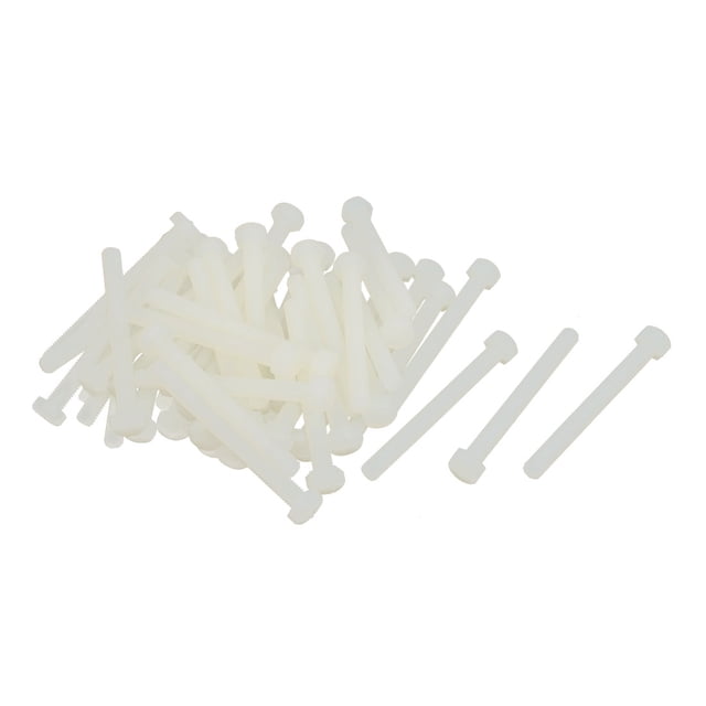 Unique Bargains M5 x 50mm Full Thread Nylon Métrique Hexagonale Tête Bouchon Vis Boulon 50 Pcs