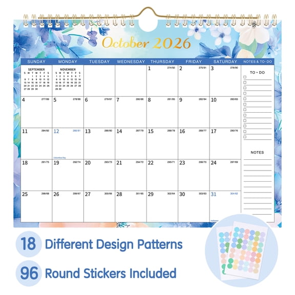 Deli 2026-2027 Wall Calendar, 11" x 8.5", 18-Month Spiral-Bound Wall Calendar,July 2026-December 2027