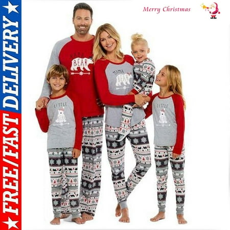 

ZIYIXIN Family Matching 2 Pieces Letter Print Christmas Pajamas Sets Bear Print T-Shirt Snowflake Print Long Pants Cotton