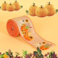 thumbnail image 2 of Orange Pumpkin Ribbon Autumn Harvest Overlock Ribbon 180 Inches of Craft Ribbon, 2 of 9