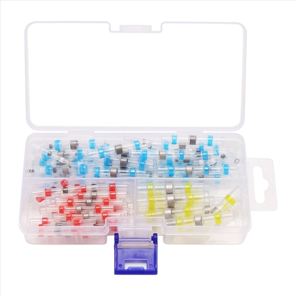 100pcs Solder Seal Heat Shrink Butt Connectors Terminals Electrical Copper With Case(35Red 30Blue 25White 10Yellow),1x 100pcs shrink connector,red&blue&white&yellow