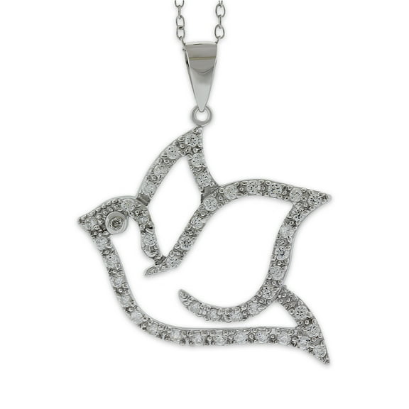 Silver Dove Necklace with Cubic Zirconia Stones - 925 Sterling Silver - Bird Pendant - Adjustable Silver Necklace 16”-18” Included!