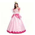 thumbnail image 3 of Princess Peach Costume Women Pink Long Ball Gown with Crown Gloves Halloween Cosplay Dress, 3 of 5