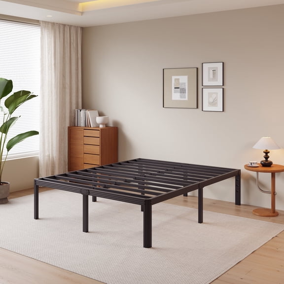 RLDVAY 18 inch Queen Heavy Duty Metal Bed Frame,No Box Spring Needed,Rounded Conrer Design,Easy Assembly,Black