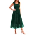 thumbnail image 1 of Vestido PRETTYGARDEN de tul sin mangas con fruncido midi verde oscuro S, 1 of 9