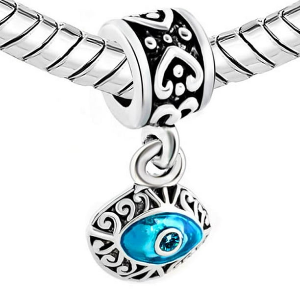 Sexy Sparkles Fashion Jewelry 2 Sided Blue Evil Eye Protection Dangle Charm Jewelry Bead Fits