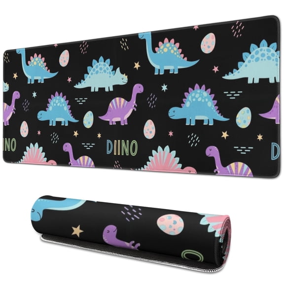Long Mouse Pads for Desk,Black Cartoon Dinosaurs Eggs Stars Desk Mats on Top Of Desks, Desk Mouse Pad Extra Large with 3mm Non-Slip Base and Stitched Edge for Gaming,Work,Home 31.5"x11.8"