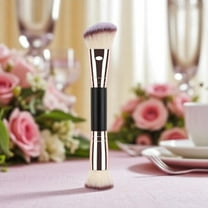 Professional Black Double Ended Makeup Brush with Soft Bristles for Foundation and Powder