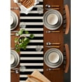 thumbnail image 5 of Black Beige Striped Burlap Cotton Table Runner 13x70 Inches Long, Vintage Geometric Line Simple Farmhouse Table Runners, Outdoor Dining Tablecloths Decor for Baby Shower/Party/Wedding, 5 of 6