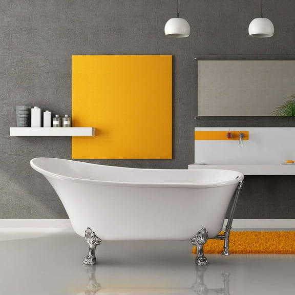 63" Streamline N342CH-CH Soaking Clawfoot Tub and Tray With External Drain