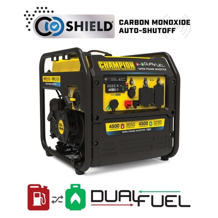 Champion 4500-Watt Electric Start Dual Fuel RV Ready Portable Open Frame Inverter Generator with Quiet Technology and CO Shield®