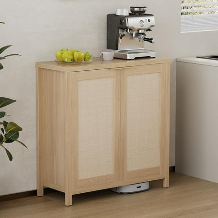 Roromall Sideboard Buffet Cabinet Kitchen Storage Cabinet with Rattan Doors Farmhouse Cupboard Console Table Buffet Cabinets with Adjustable Shelves for Hallway Living Dining Room