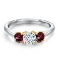 thumbnail image 3 of Gem Stone King 925 Silver and 10K Yellow Gold White Moissanite and Red Rhodolite Garnet Engagement Ring for Women | 1.24 Cttw | Round 5MM | Gemstone Birthstone | Size 5, 3 of 7
