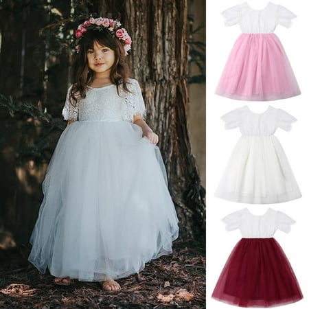 Princess Lace Bridesmaid Kids Flower Girls Wedding Costume Party Tutu Dress 2-7Y