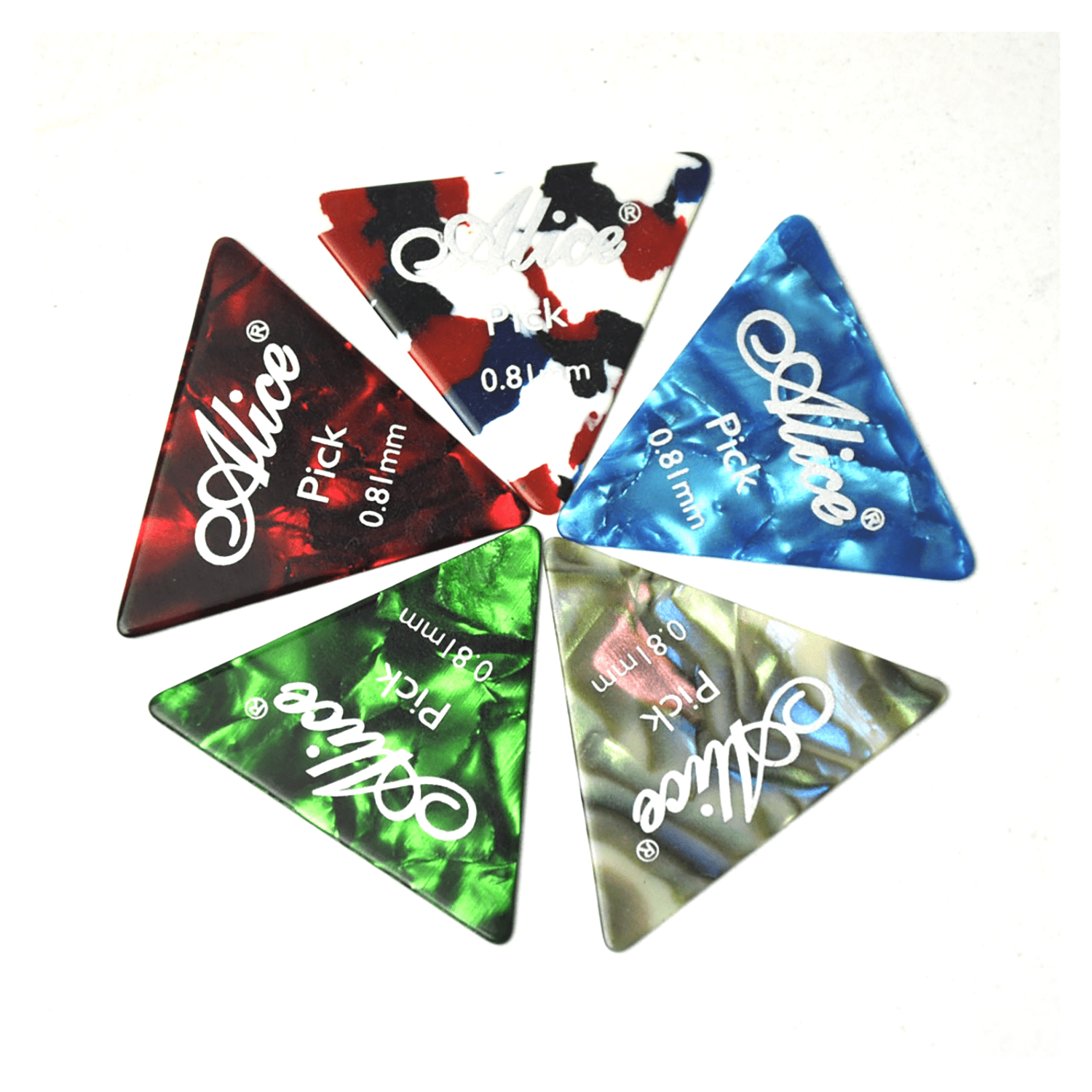 100Pcs Alice 355 Shape Triangle Guitar Picks Celluloid Plectrums 6 Gauges Mixed