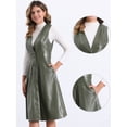 thumbnail image 2 of DARING DIVA Women's Faux Leather V Neck Button Down Midi Dress XS Army Green, 2 of 5
