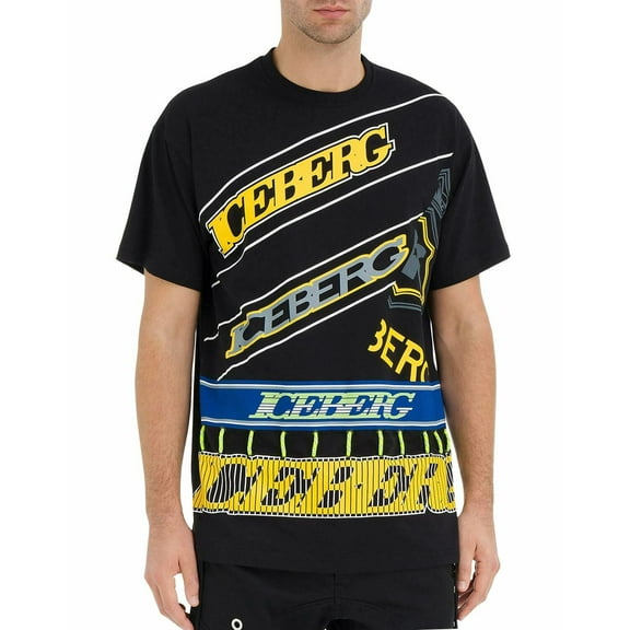 Iceberg BLACK Tape Graphic T-Shirt, US Small