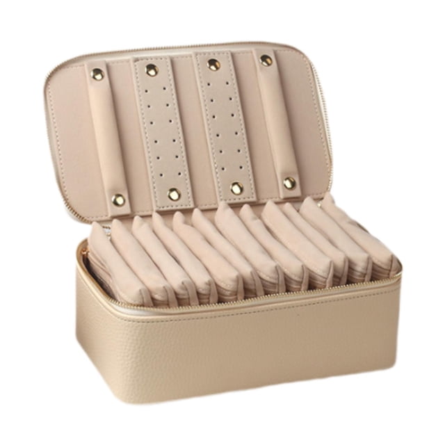 Estuche de viaje para joyas, regalo, joyero para collares, anillos, pendientes, organizador para beige