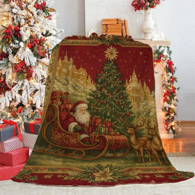 Manta Navideña con Ambiente Festivo | Diseño de Muñecos de Nieve y Árboles de Navidad | Poliéster Multicolor | 200 X 150 Cm | 0,9 Kg