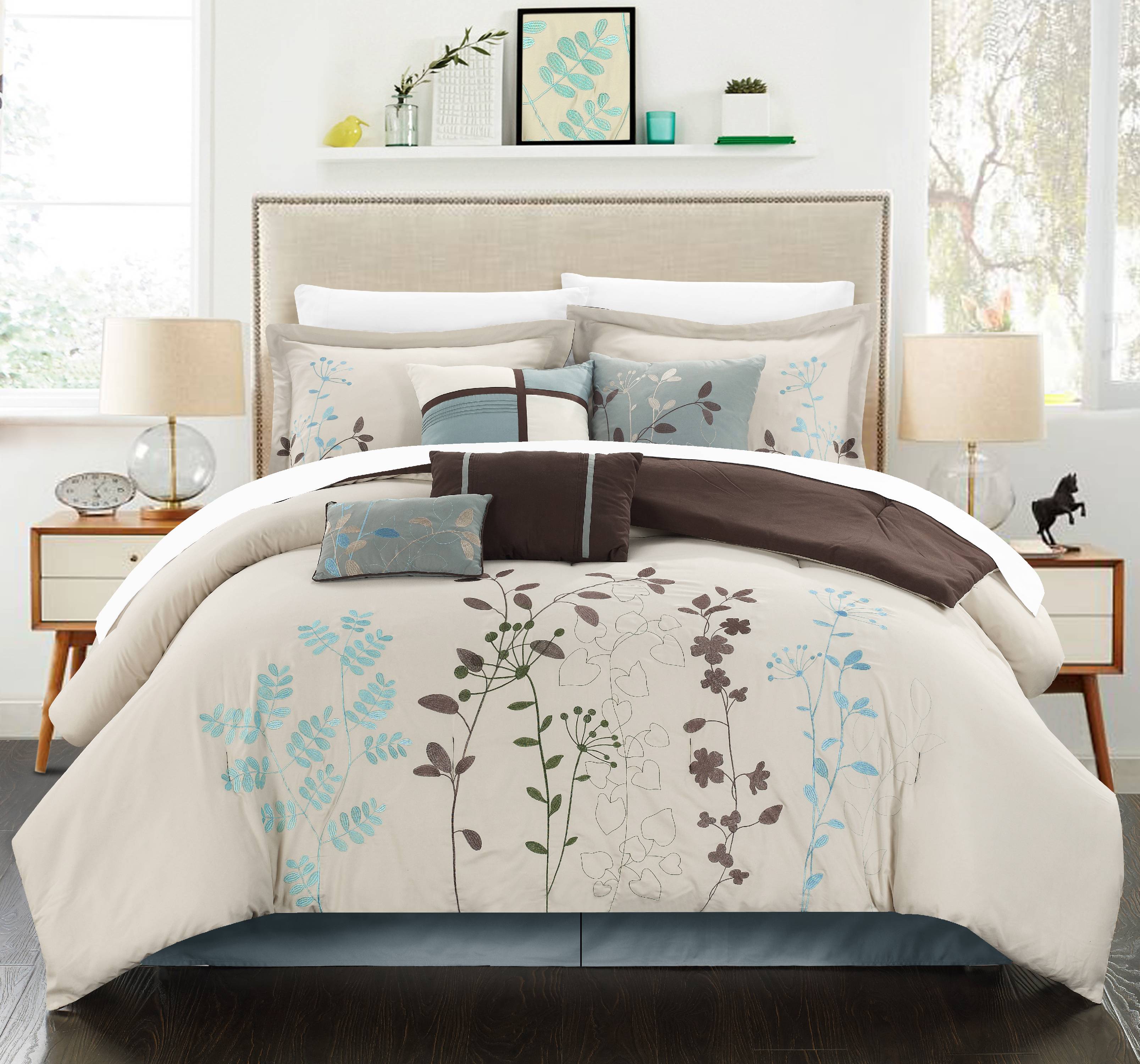 Chic Home Nits 12Piece Embroidered Comforter Set, King, Beige