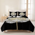 thumbnail image 3 of Queen Quilt Set 90''x96'', Flower Black Lightweight Summer Bedspread Coverlet Set with 2 Pillow Shams, Gold White Abstract Floral Aesthetic Breathable All Season Quilt Bedding for Bedroom/Guest Room, 3 of 9