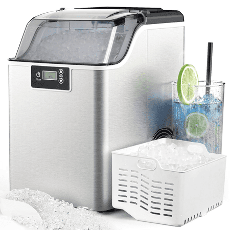 Countertop Ice Maker Portable Pebble Ice Maker, 33 lbs/24 hrs, Self-Cleaning, Sonic Ice Making, One-Touch Operation for Kitchen and Office - Stainless Steel Silver