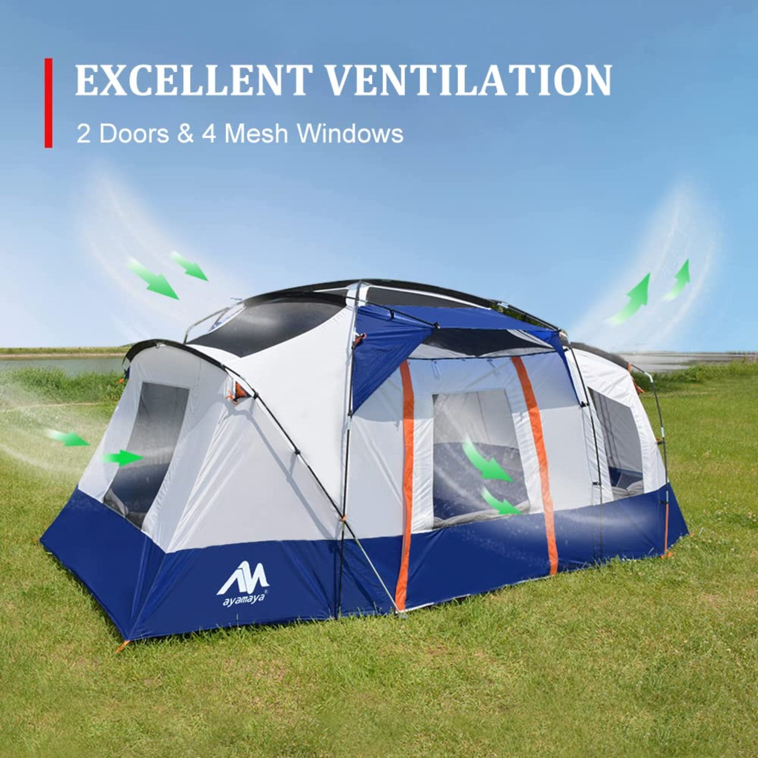 ASTRAEA 10 Person Tent for Camping, Large Waterproof Multi Room Family Tents with Skylight & Removable Rainfly, Easy Setup