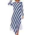thumbnail image 2 of Navy Blue White Nautical Casual Dress Diagonal Stripes Street Fashion Dresses Long Sleeve Kawaii V Neck Oversized Chiffon Dress, 2 of 7