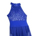 thumbnail image 7 of YONGHS Women's Lyrical Sequined Cut Out Ballet Dance High Split Overlay Mesh Maxi Dress Leotard Blue X-Small, 7 of 7